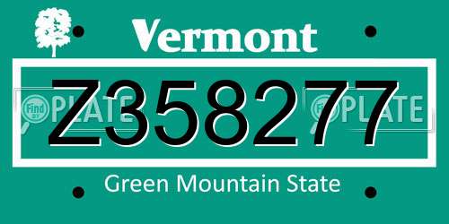 Z358277 Vermont License Plate