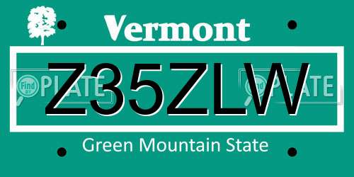 Z35ZLW Vermont License Plate