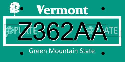 Z362AA Vermont License Plate