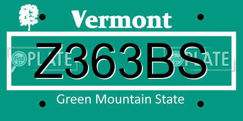 Z363BS Vermont License Plate
