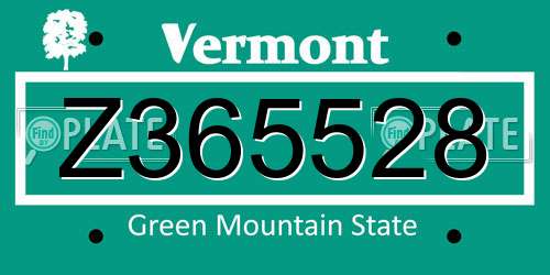Z365528 Vermont License Plate