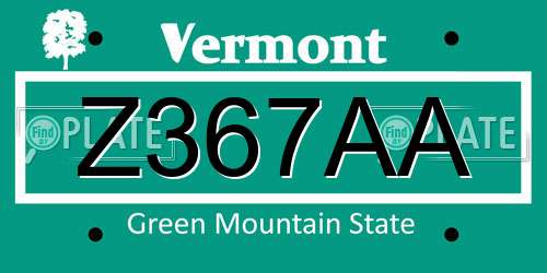 Z367AA Vermont License Plate
