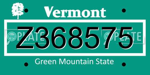 Z368575 Vermont License Plate
