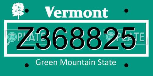 Z368825 Vermont License Plate