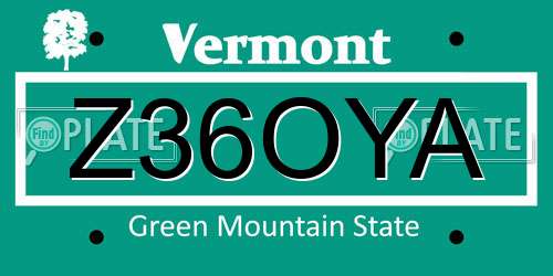 Z36OYA Vermont License Plate