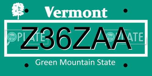 Z36ZAA Vermont License Plate