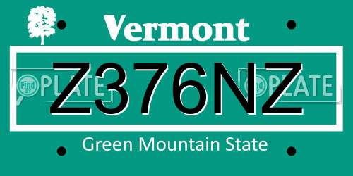 Z376NZ Vermont License Plate