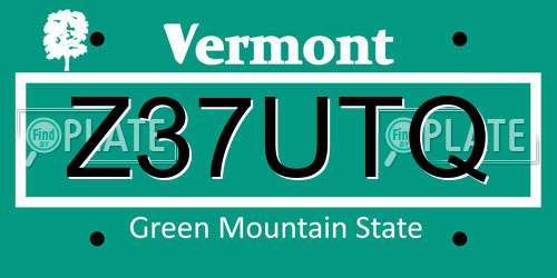 Z37UTQ Vermont License Plate