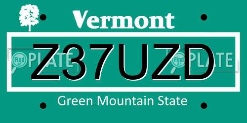 Z37UZD Vermont License Plate