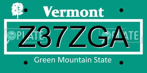 Z37ZGA Vermont License Plate