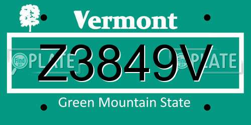Z3849V Vermont License Plate
