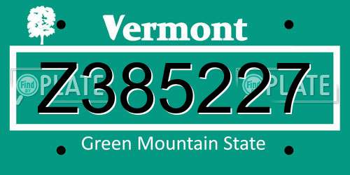 Z385227 Vermont License Plate