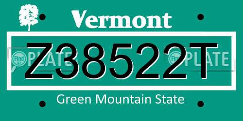 Z38522T Vermont License Plate