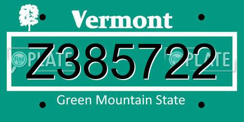 Z385722 Vermont License Plate