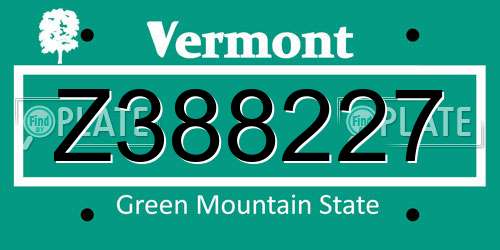 Z388227 Vermont License Plate