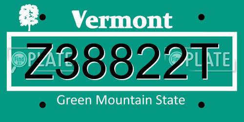 Z38822T Vermont License Plate