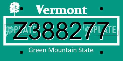 Z388277 Vermont License Plate