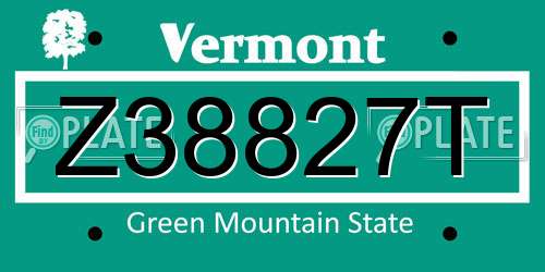 Z38827T Vermont License Plate