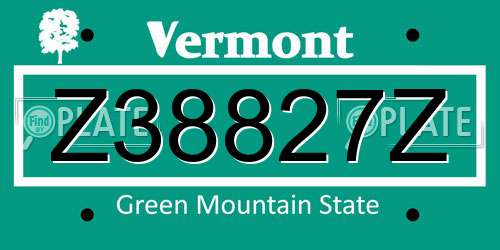Z38827Z Vermont License Plate