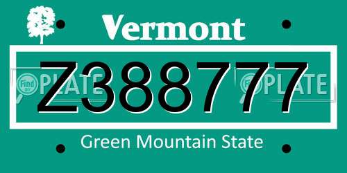 Z388777 Vermont License Plate