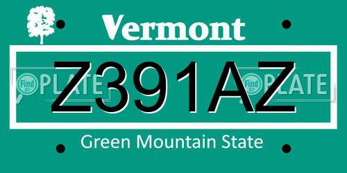 Z391AZ Vermont License Plate