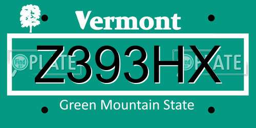 Z393HX Vermont License Plate