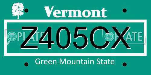 Z405CX Vermont License Plate