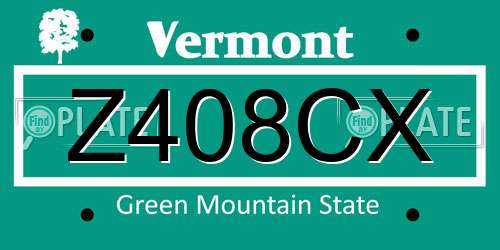 Z408CX Vermont License Plate