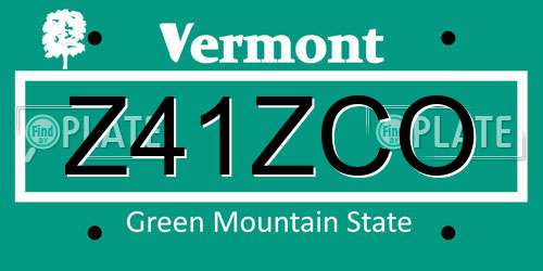 Z41ZCO Vermont License Plate