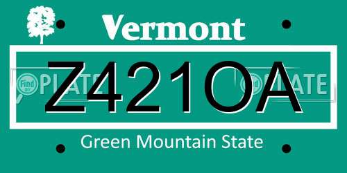 Z421OA Vermont License Plate