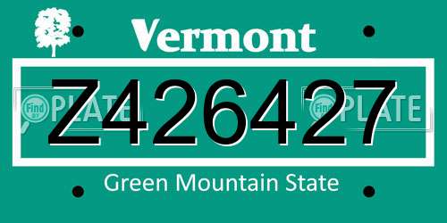 Z426427 Vermont License Plate