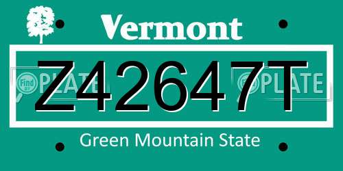 Z42647T Vermont License Plate