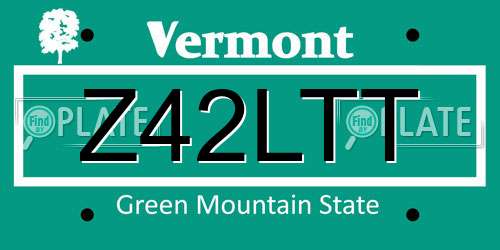 Z42LTT Vermont License Plate