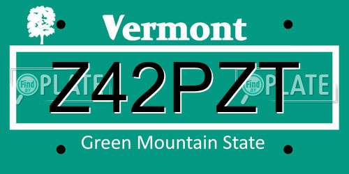 Z42PZT Vermont License Plate