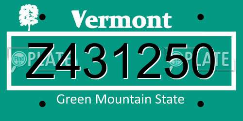 Z431250 Vermont License Plate