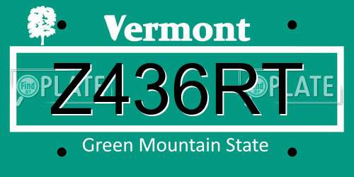 Z436RT Vermont License Plate