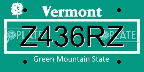 Z436RZ Vermont License Plate