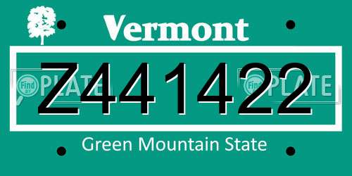 Z441422 Vermont License Plate