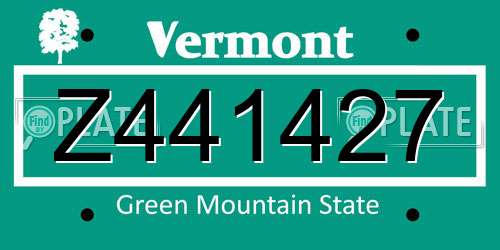 Z441427 Vermont License Plate