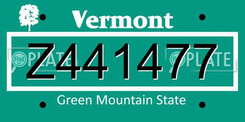 Z441477 Vermont License Plate