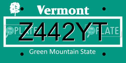 Z442YT Vermont License Plate