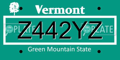 Z442YZ Vermont License Plate