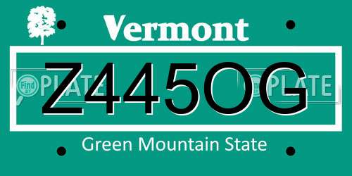 Z445OG Vermont License Plate