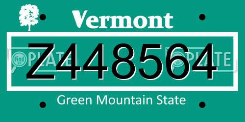 Z448564 Vermont License Plate