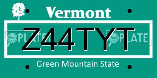 Z44TYT Vermont License Plate