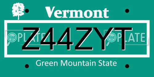 Z44ZYT Vermont License Plate