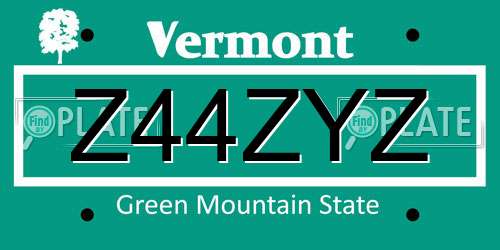 Z44ZYZ Vermont License Plate