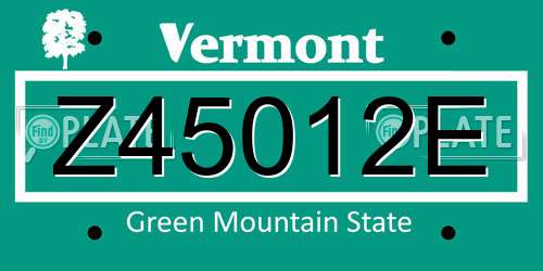 Z45012E Vermont License Plate