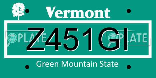 Z451GI Vermont License Plate