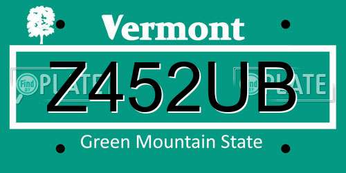 Z452UB Vermont License Plate